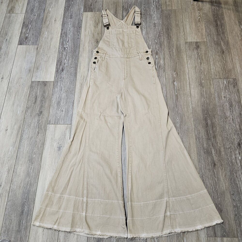 Show Me Your Mumu San Fran Overalls Tanline Wide Leg Flare Denim Women's Large - Picture 2 of 9